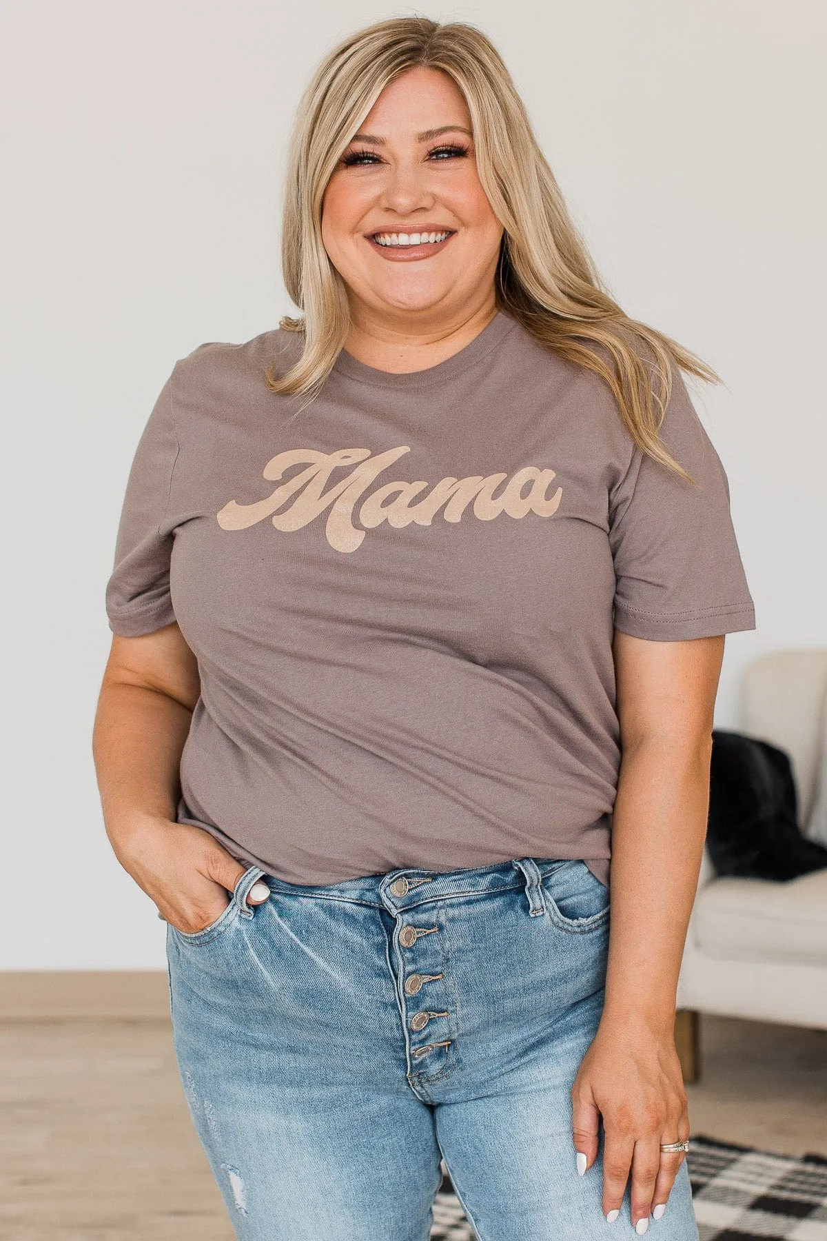 "Mama" Retro Font Graphic Tee- Dusty Mocha