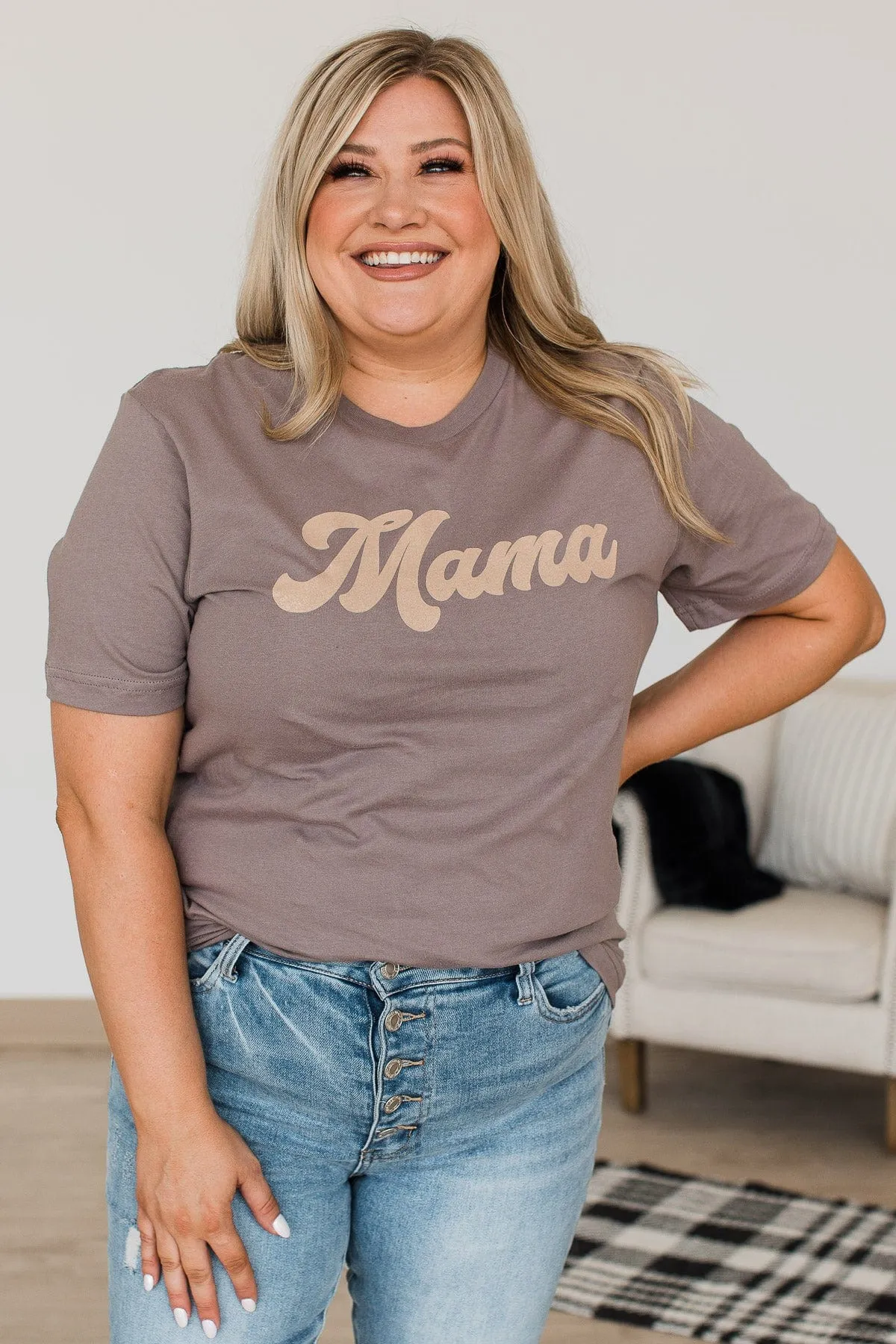 "Mama" Retro Font Graphic Tee- Dusty Mocha