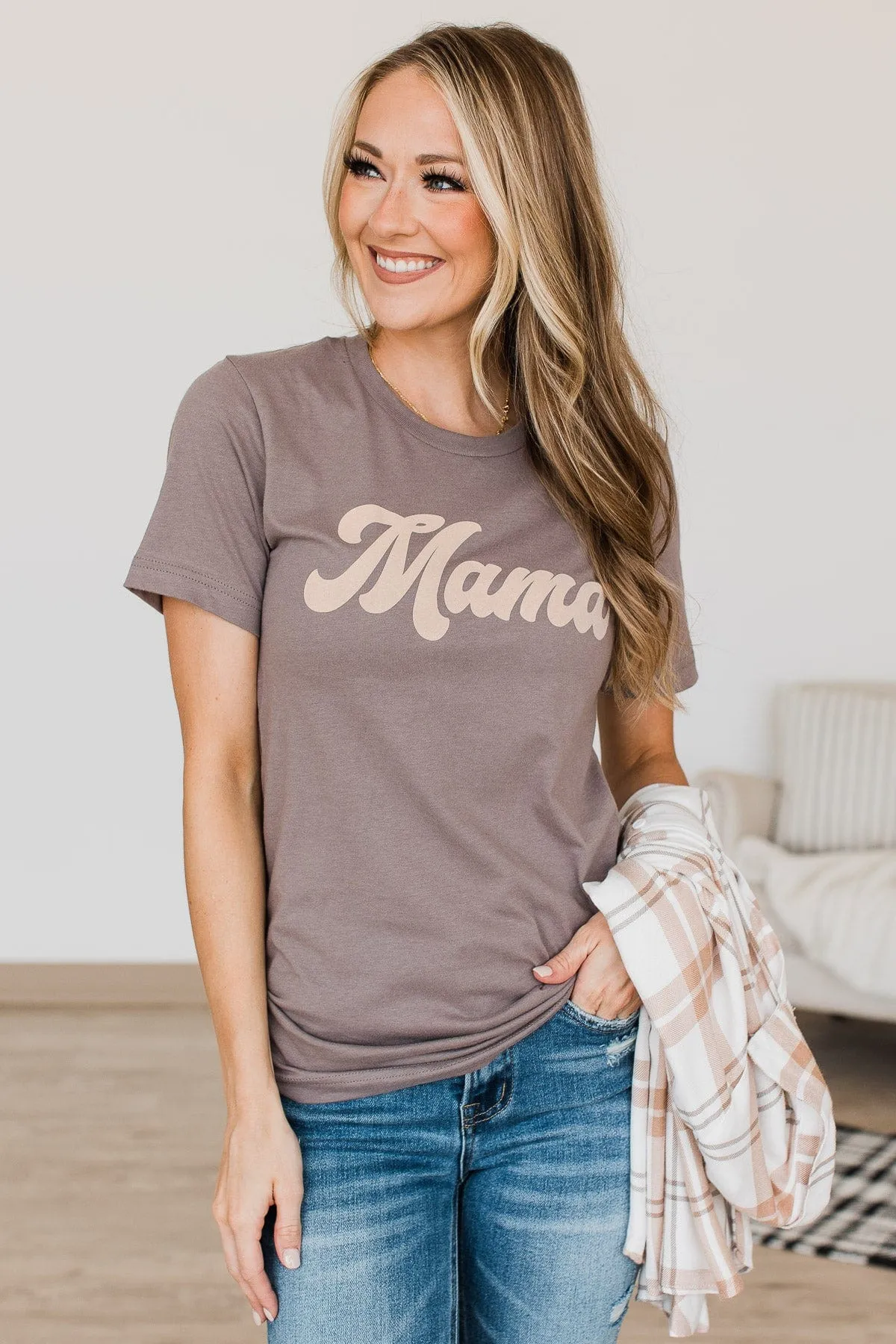 "Mama" Retro Font Graphic Tee- Dusty Mocha