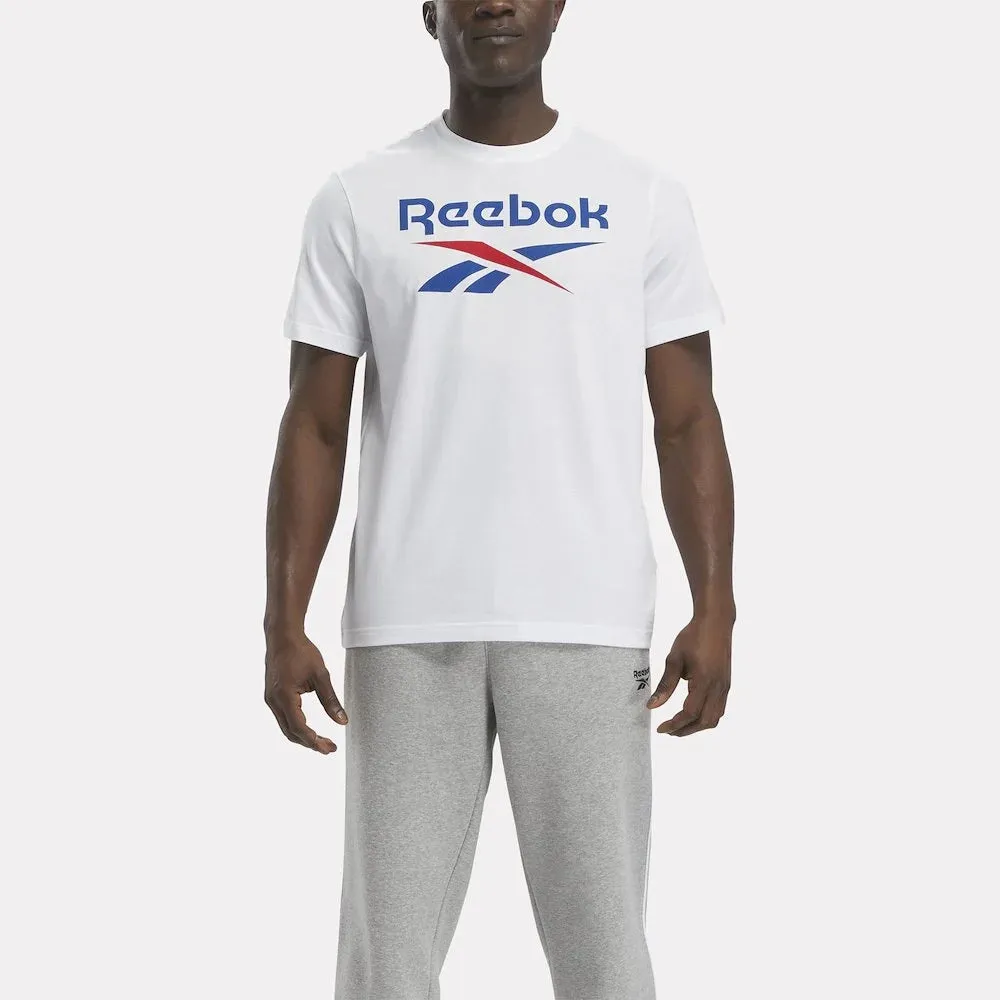 REEBOK IDENTITY BIG STACKED LOGO T-SHIRT - MENS - WHITE