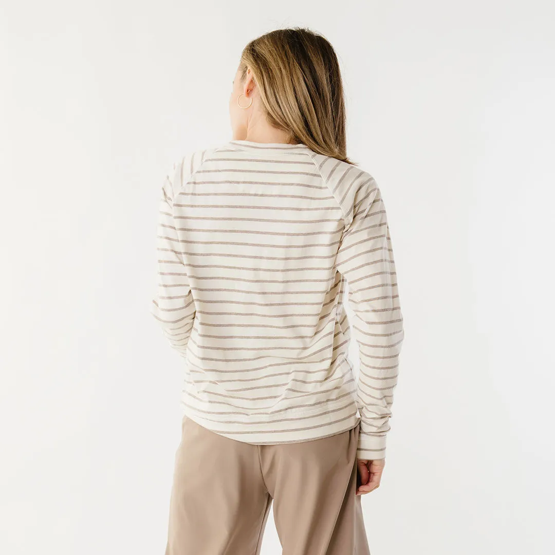 Riley Long Sleeve Stripe Tee, Ivory/Brown