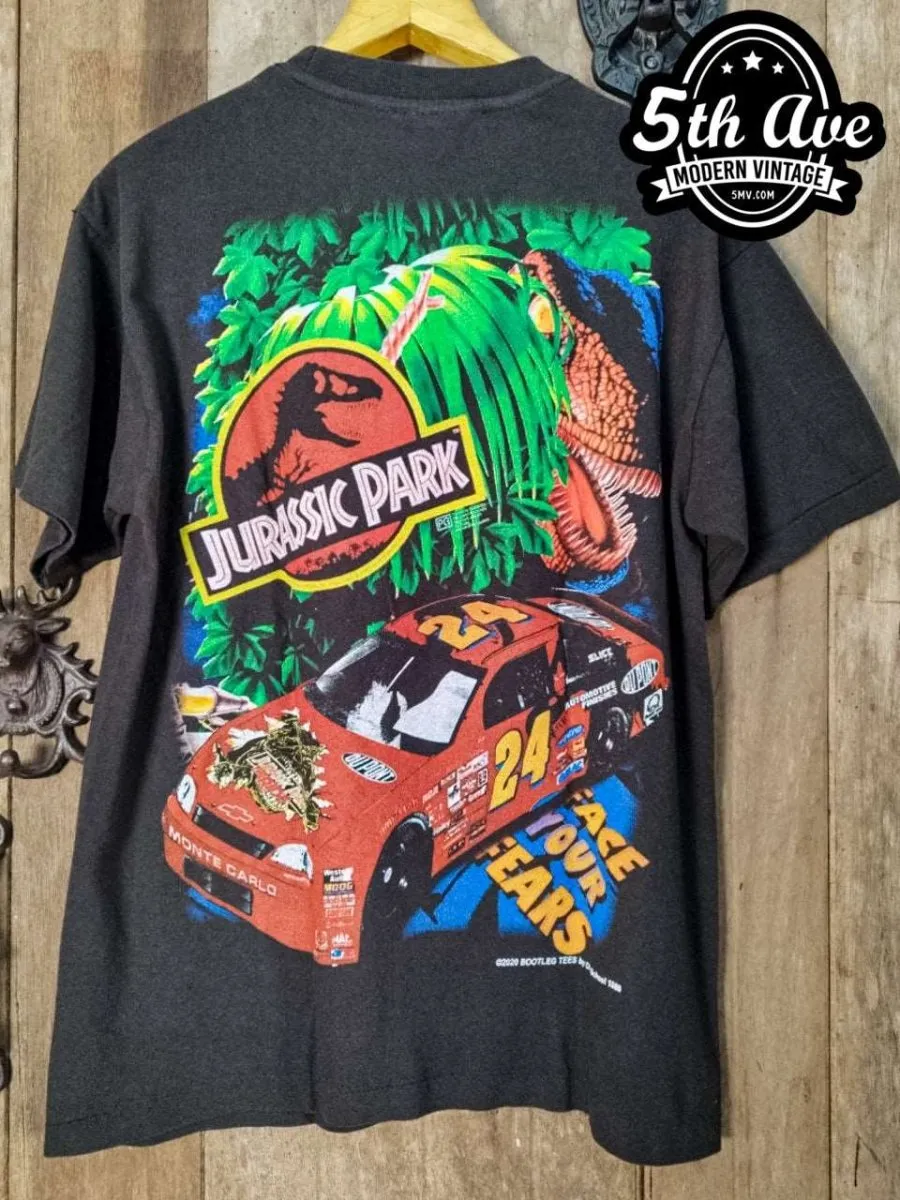 Roaring Through History: Jeff Gordon and the Jurassic Park Ride NASCAR t shirt