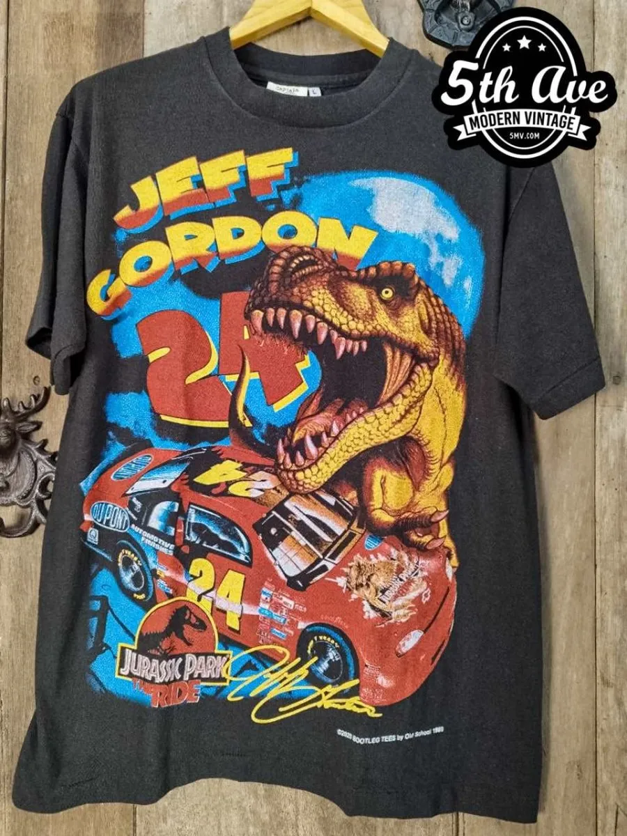 Roaring Through History: Jeff Gordon and the Jurassic Park Ride NASCAR t shirt