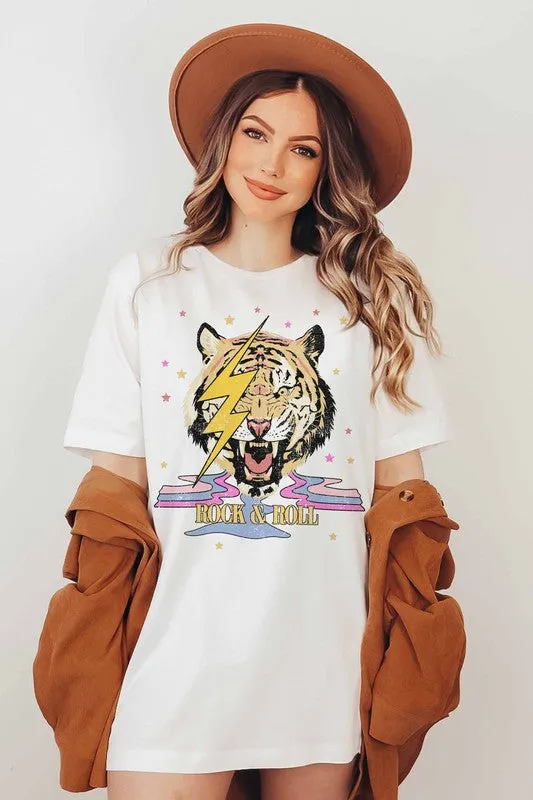 ROCK AND ROLL RETRO TIGER GRAPHIC TEE