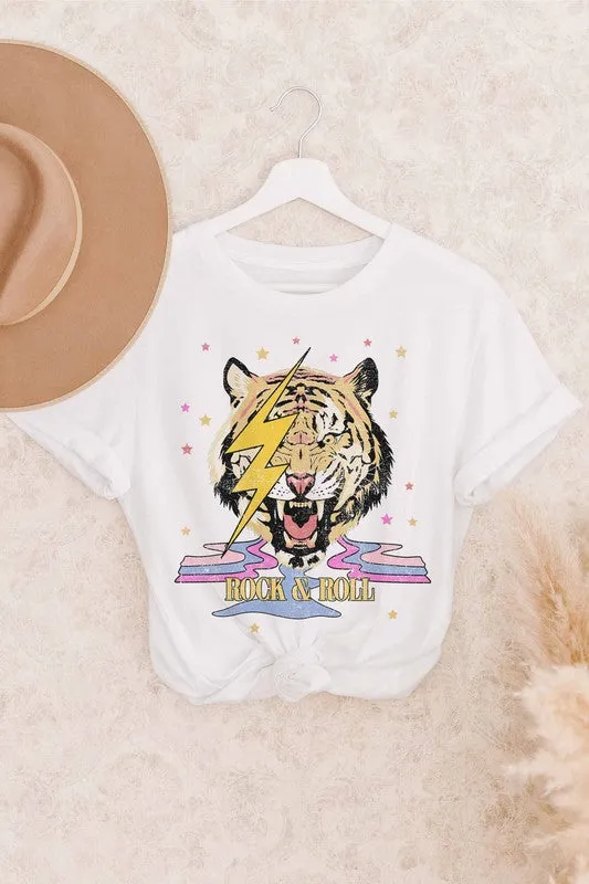 ROCK AND ROLL RETRO TIGER GRAPHIC TEE