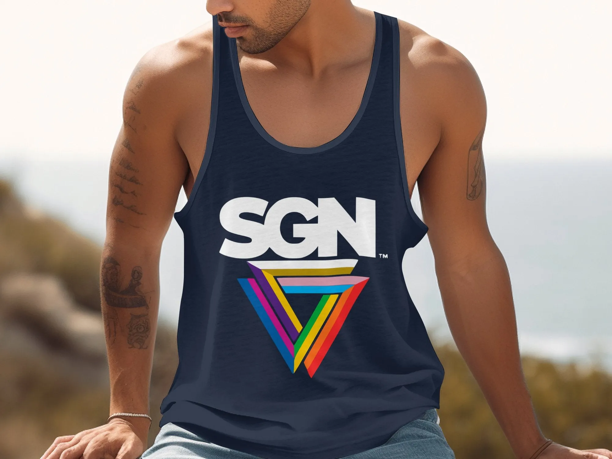 SGN Rainbow Logo Tank Top, Seattle Gay News Shirt, Unisex Sleeveless Tee