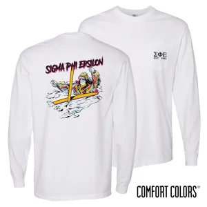 SigEp Comfort Colors White Long Sleeve Ski-leton Tee