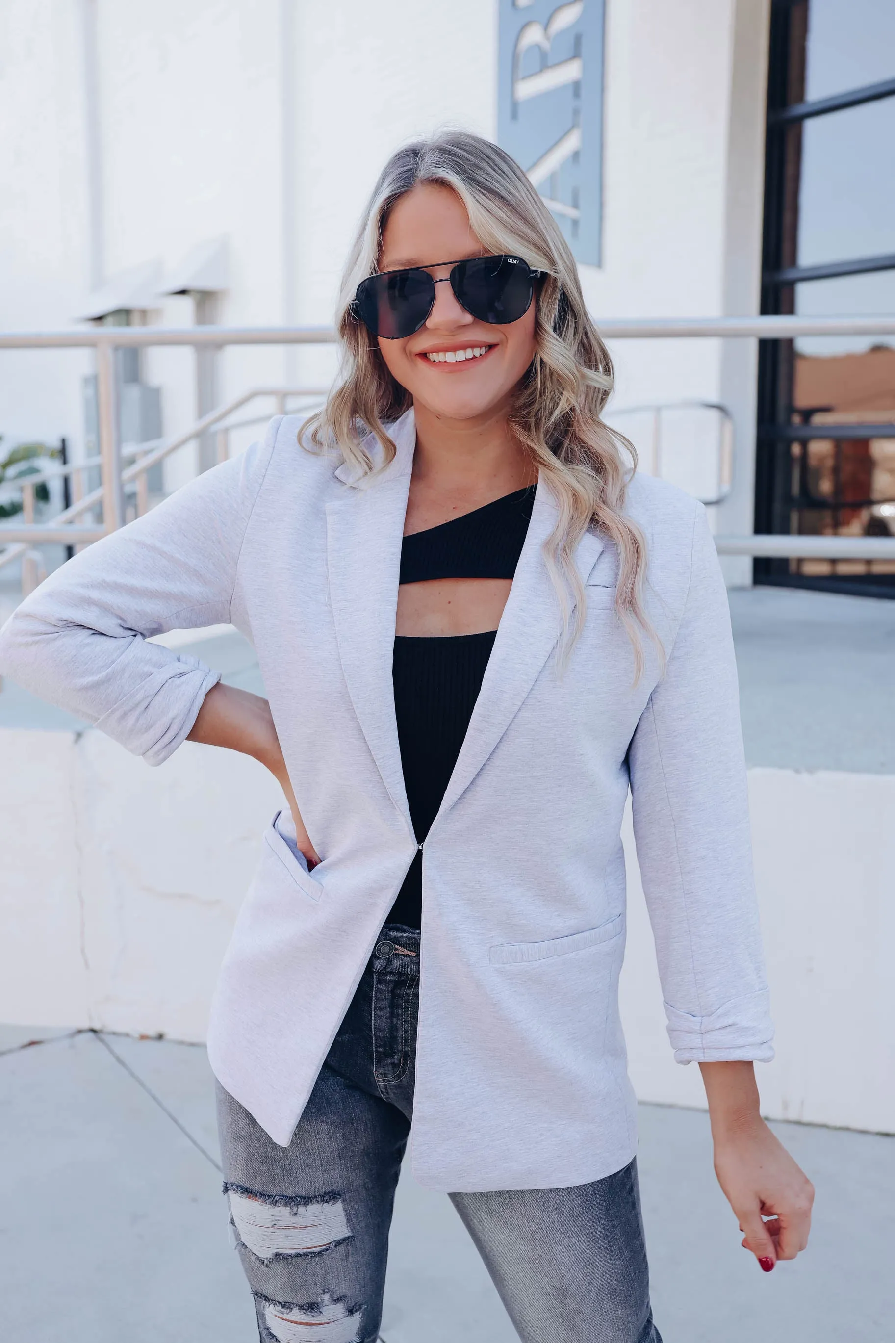 Simple And Chic Blazer - Heather Grey