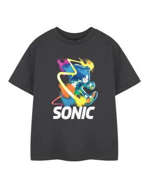 Sonic the Hedgehog Watercolour Boys Grey Short Sleeved T-Shirt