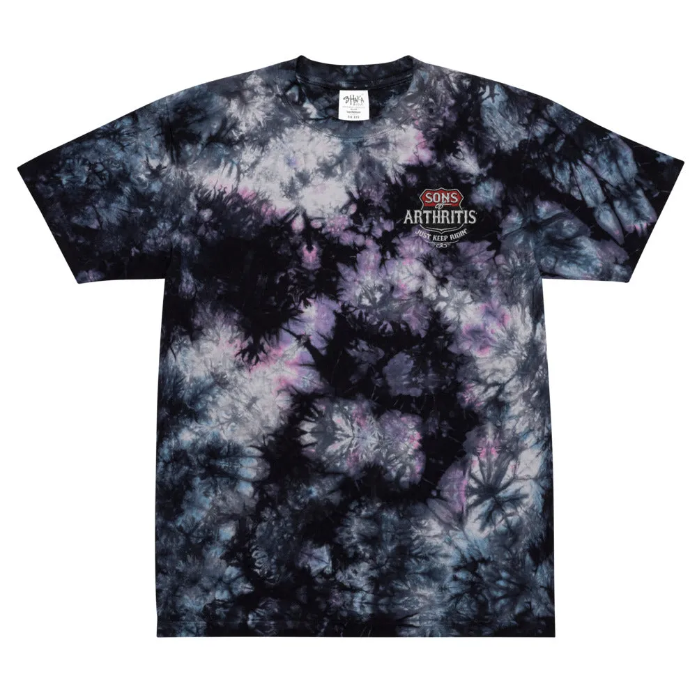 Sons of Arthritis Oversized tie-dye Embroidered Just Keep Ridin' t-shirt