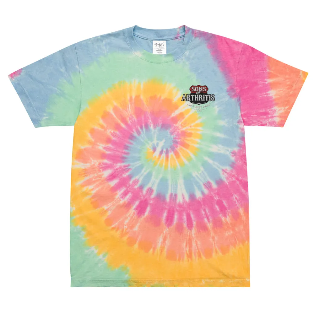 Sons of Arthritis Oversized tie-dye Embroidered Just Keep Ridin' t-shirt