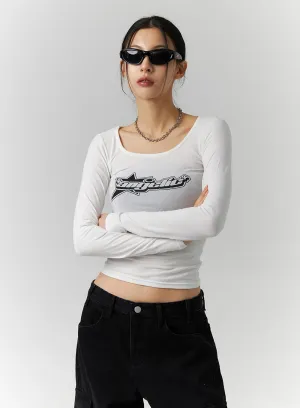 Square Neck Graphic Crop Tee ID306