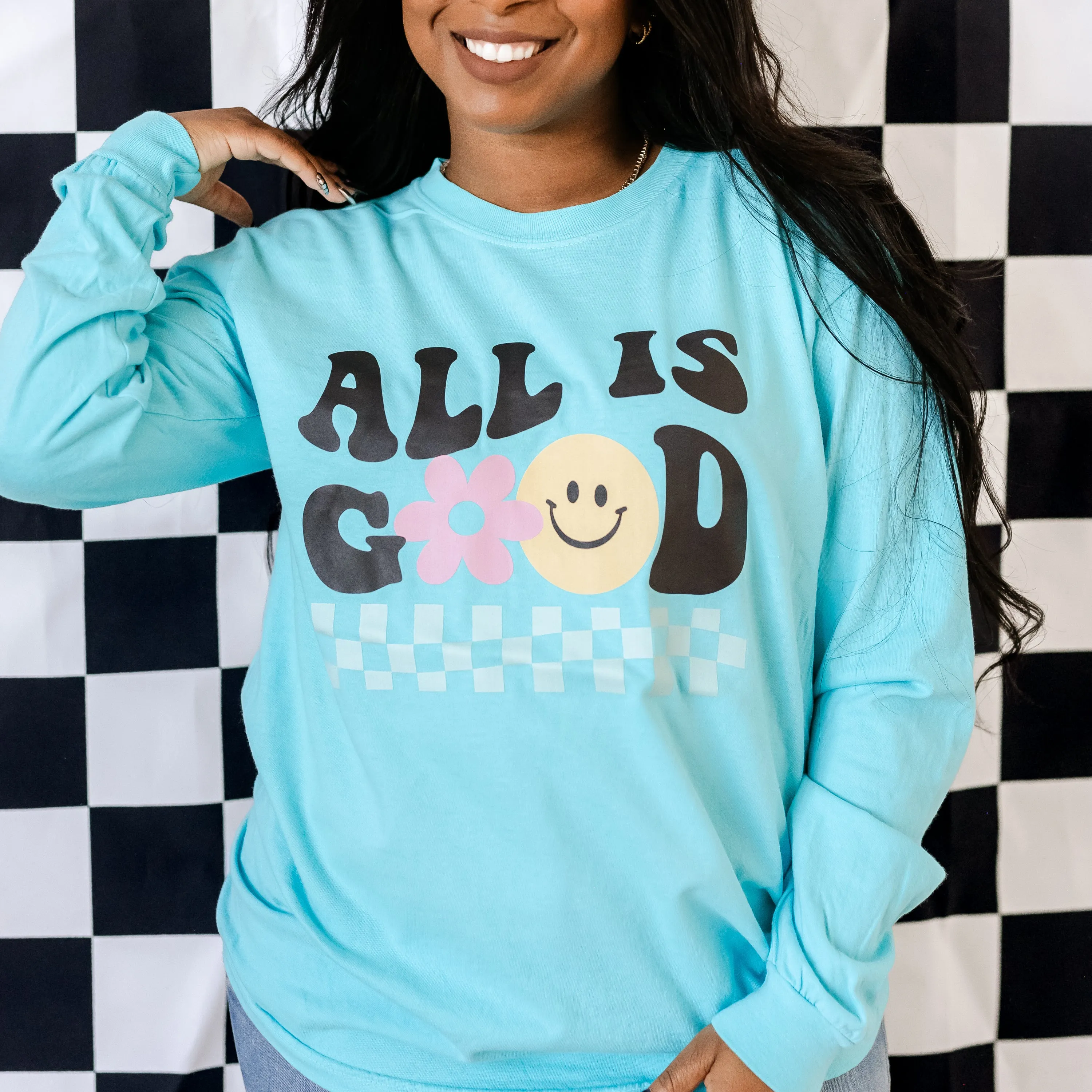 THE RETRO EDIT - All is Good on Front w/ In the Motherhood on Back - LONG SLEEVE COMFORT COLORS TEE