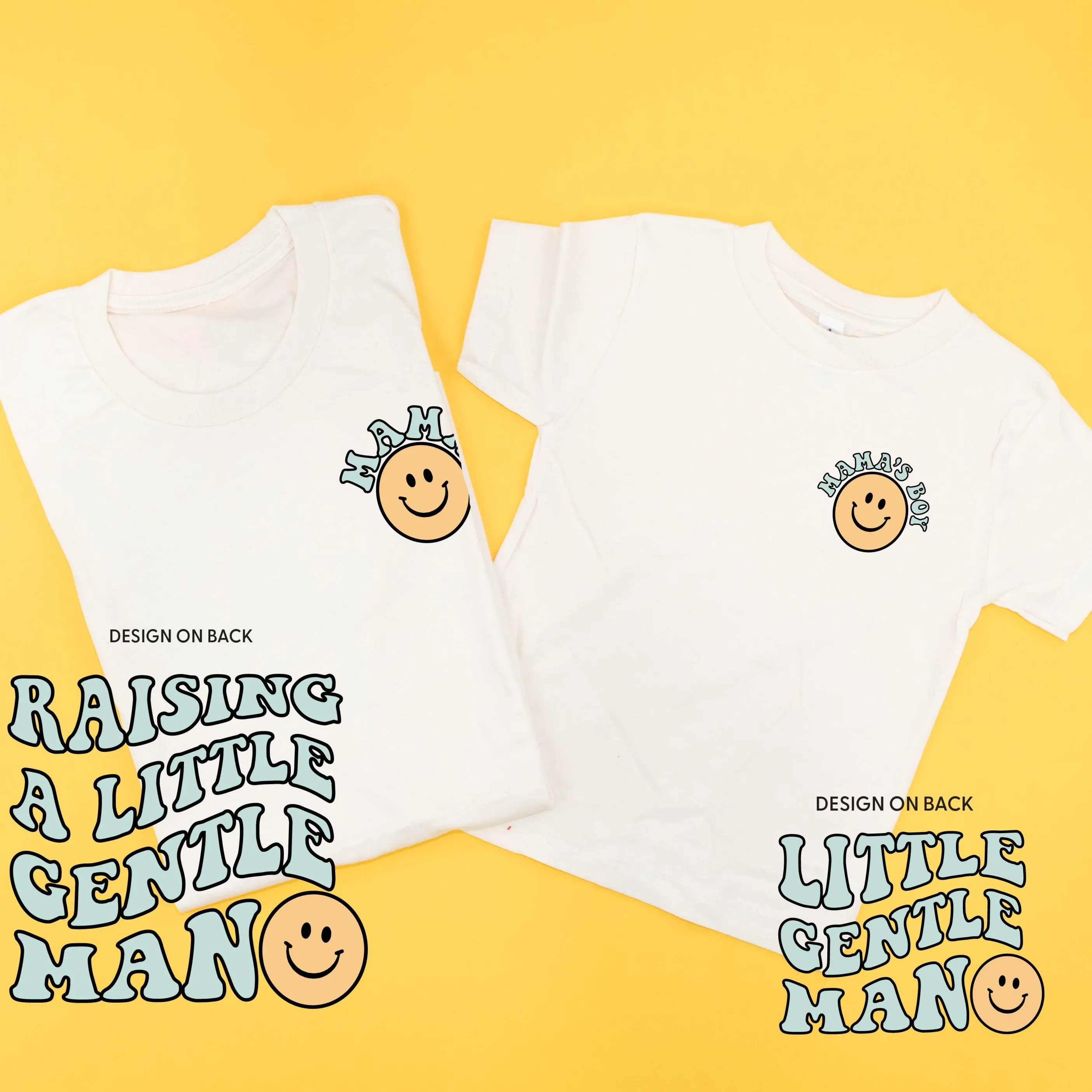 THE RETRO EDIT - Mama Smiley Pocket on Front w/ Raising a Little Gentleman (Singular) on Back / Mama's Boy Pocket on Front w/ Little Gentleman on Back - Set of 2 Shirts