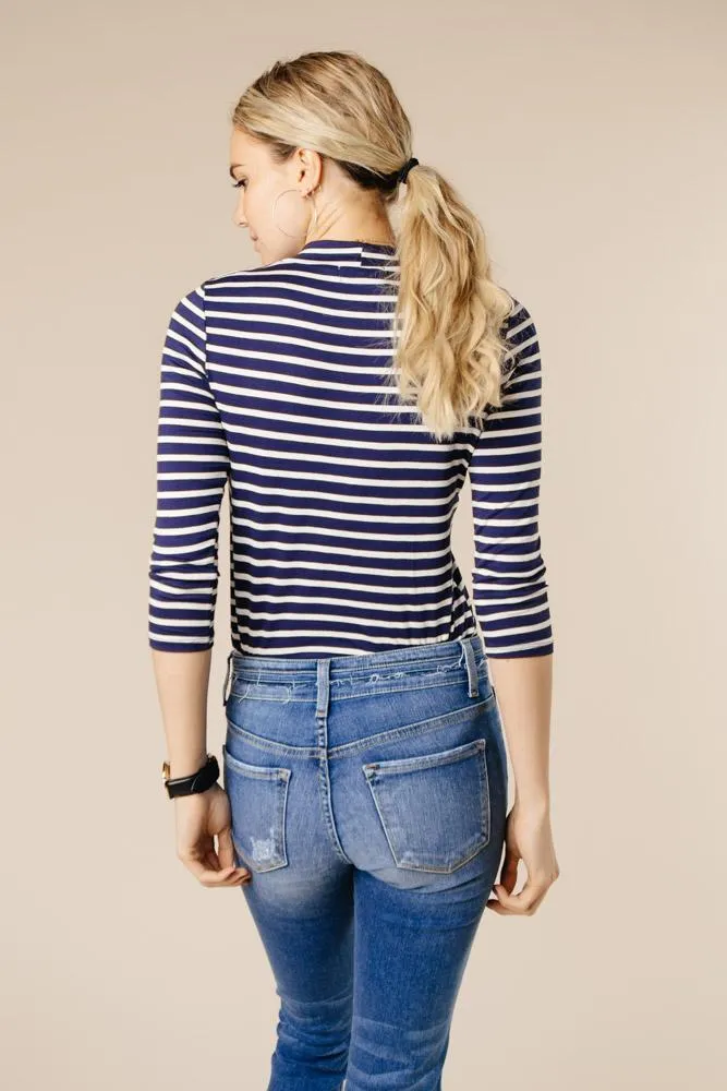 This Chic Blue & White Mock Neck Top-FINAL SALE