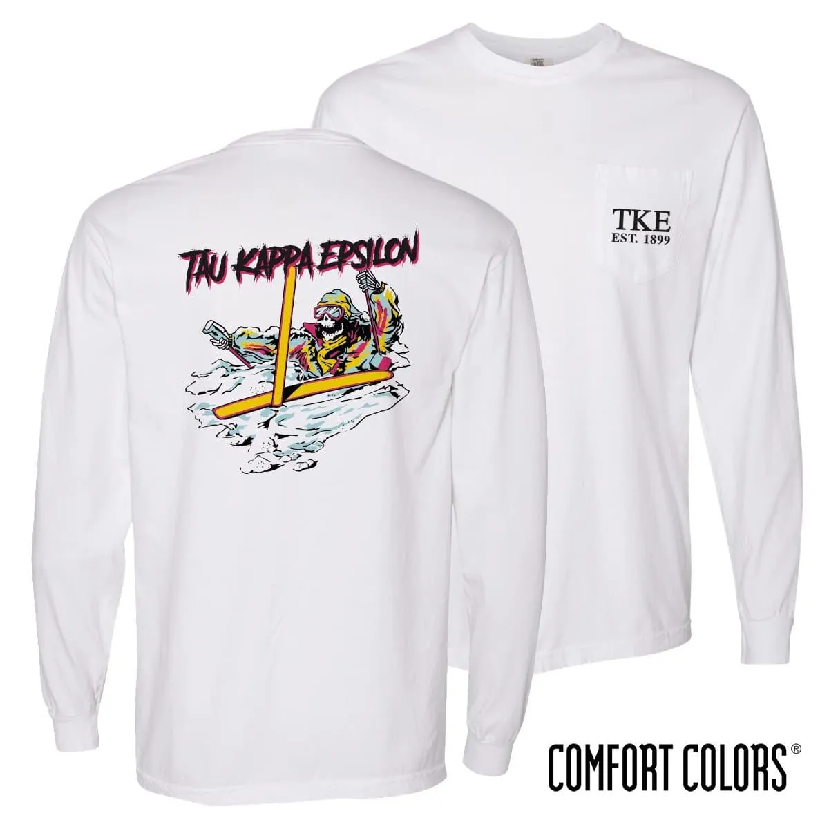 TKE Comfort Colors White Long Sleeve Ski-leton Tee