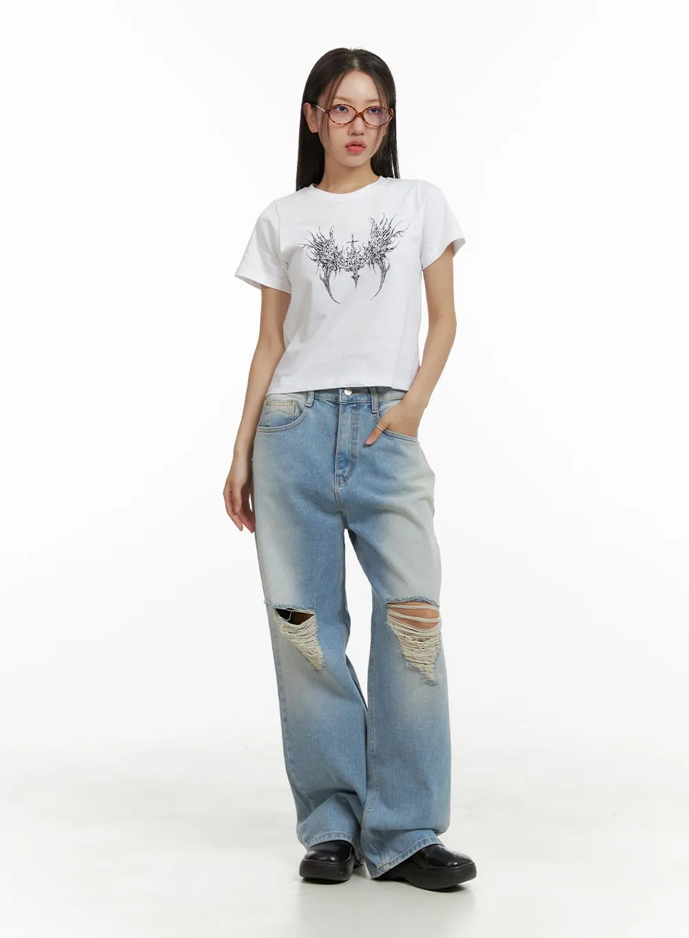 Urban Washed Ripped Baggy Jeans CU405