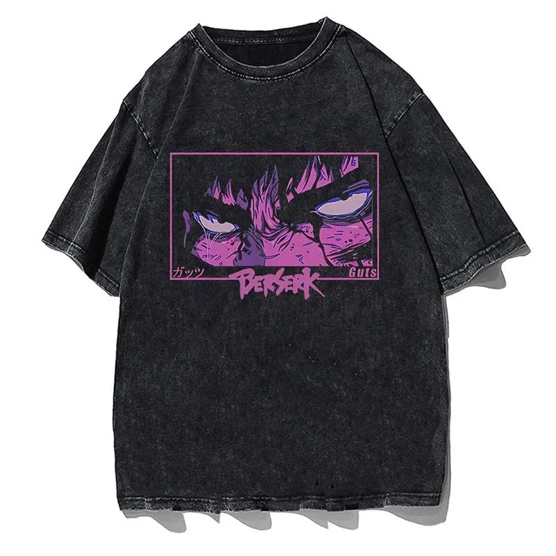 Vintage Washed Tshirts Anime T Shirt Harajuku Oversize Tee Cotton fashion Streetwear unisex top a79