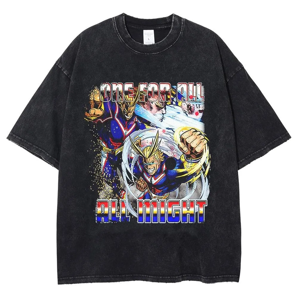 Vintage Washed Tshirts Anime T Shirt Harajuku Oversize Tee Cotton fashion Streetwear unisex top ab76