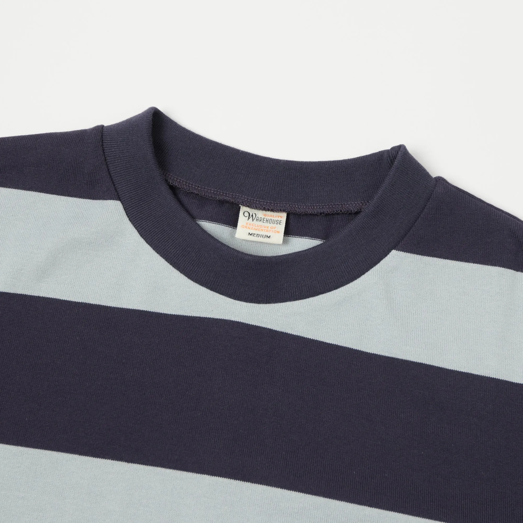 Warehouse & Co 4089 S/S 3x2 Inch Border Tee - Navy/ Sax Grey