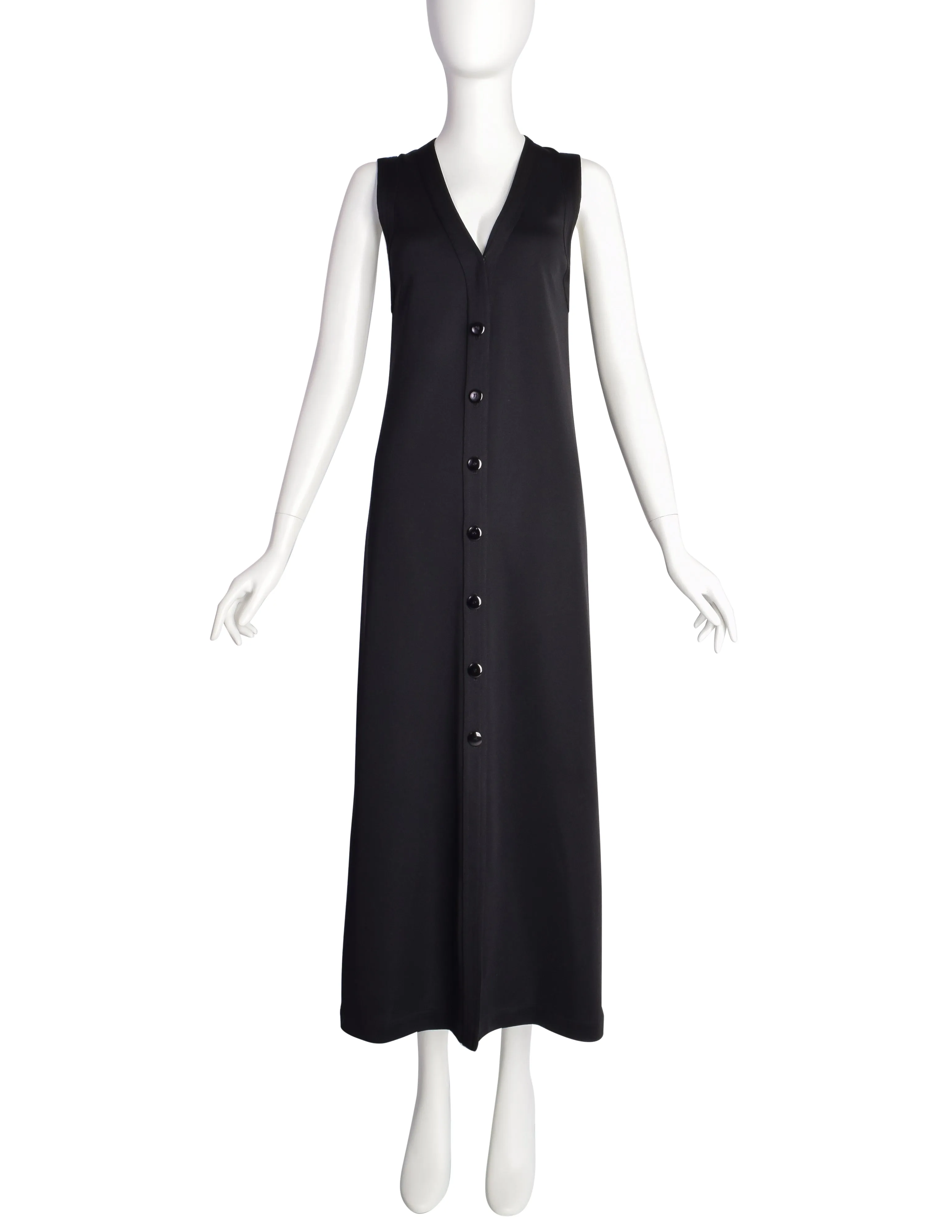 Yves Saint Laurent Vintage 1980s Black Full Length Button Up 'Vest' Dress