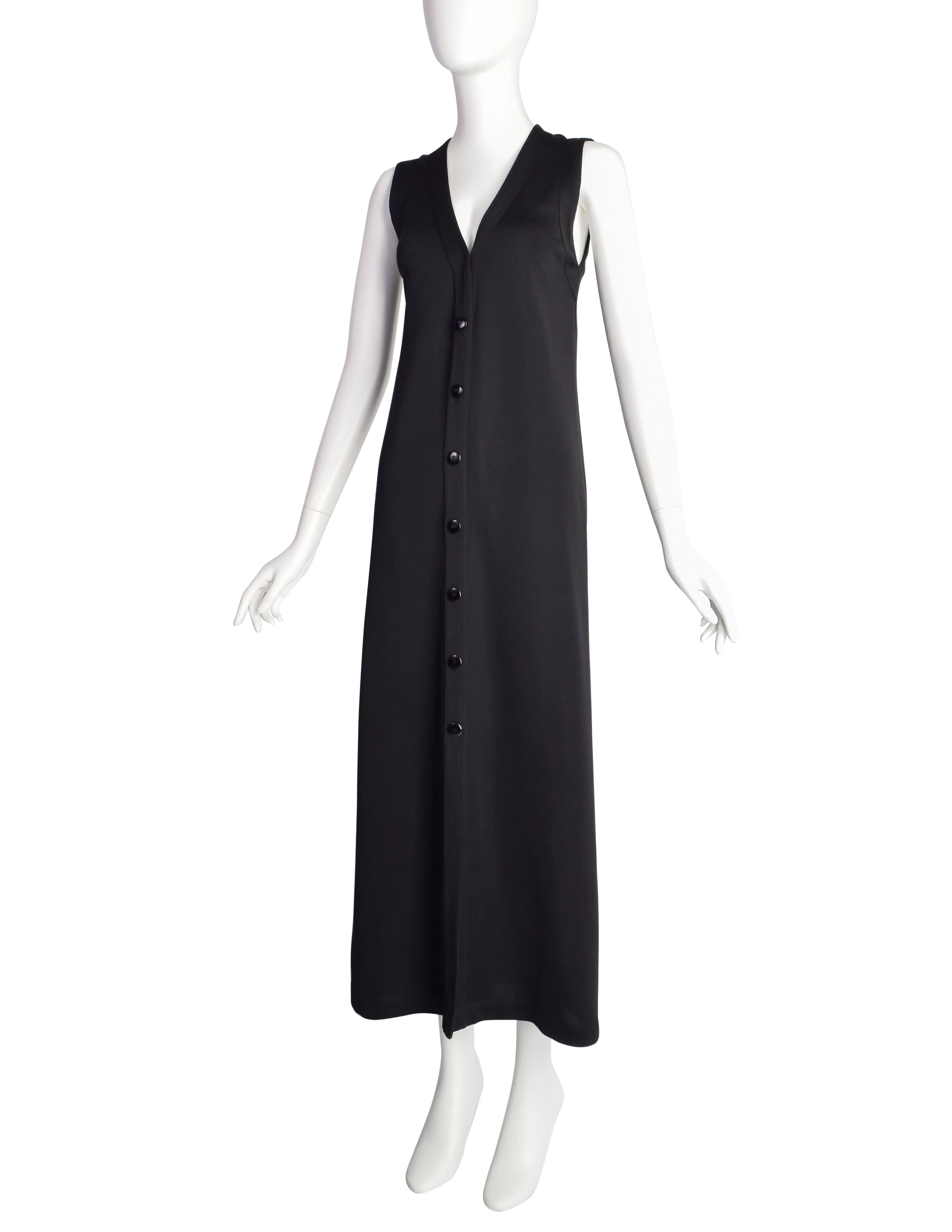 Yves Saint Laurent Vintage 1980s Black Full Length Button Up 'Vest' Dress