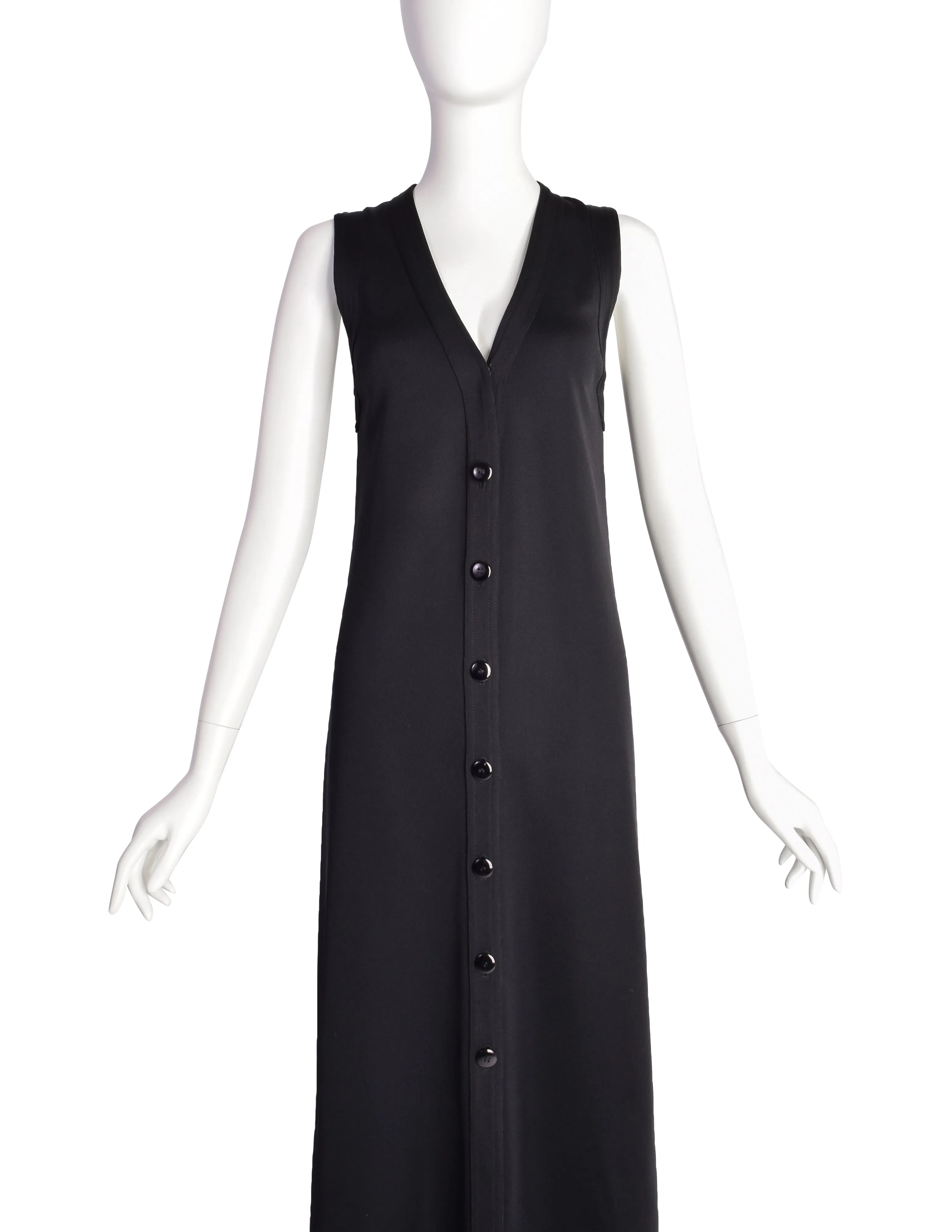 Yves Saint Laurent Vintage 1980s Black Full Length Button Up 'Vest' Dress