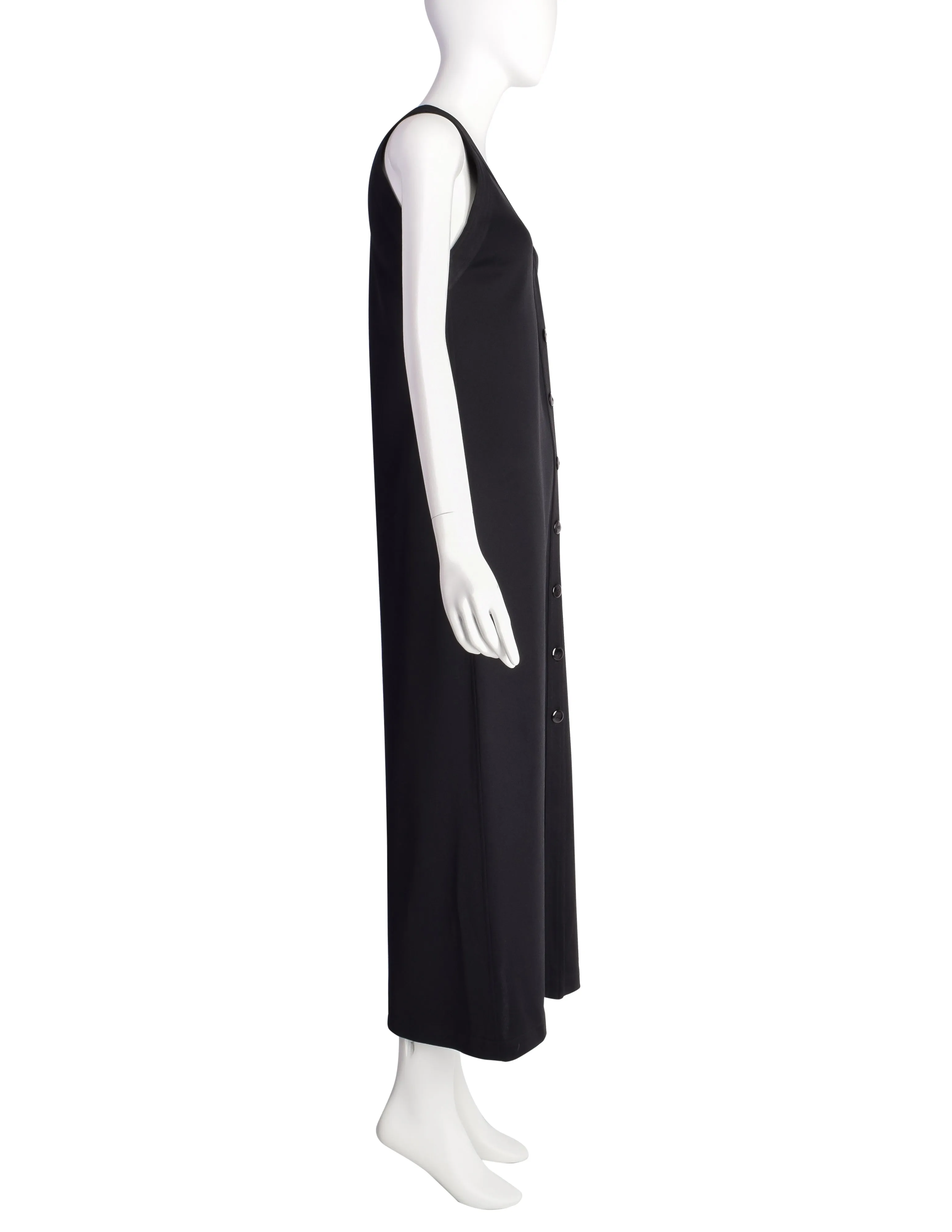 Yves Saint Laurent Vintage 1980s Black Full Length Button Up 'Vest' Dress